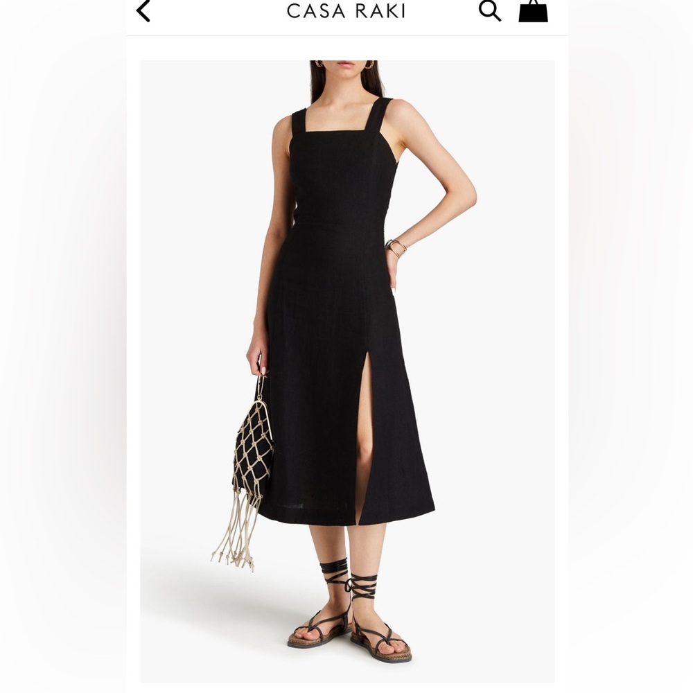 Casa Raki Teresa Linen Midi Dress Black XS